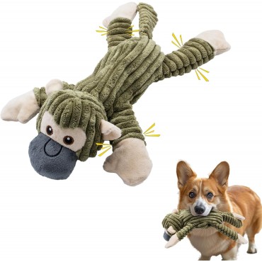 Dog Toys 2-in-1 Interactive Puppy Teething Chew Toy with Crinkle Sound Paper Tail Stuffed Rope Knot Dog,Keep Them Busy, Large Medium Small Breeds Indoor Play, Monkey Shape, NO-MK